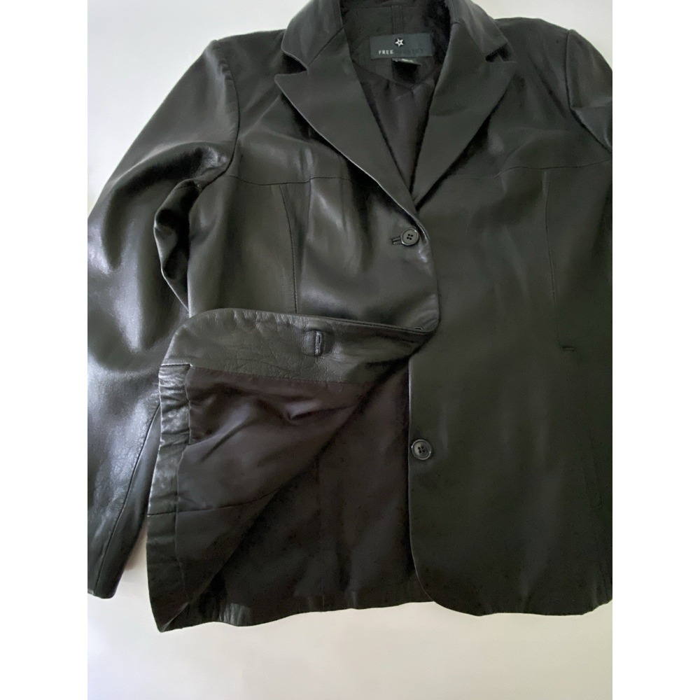 VTG Free Country Black Leather Jacket Women's Large Button Up Lined Streetwear - Picture 4 of 15